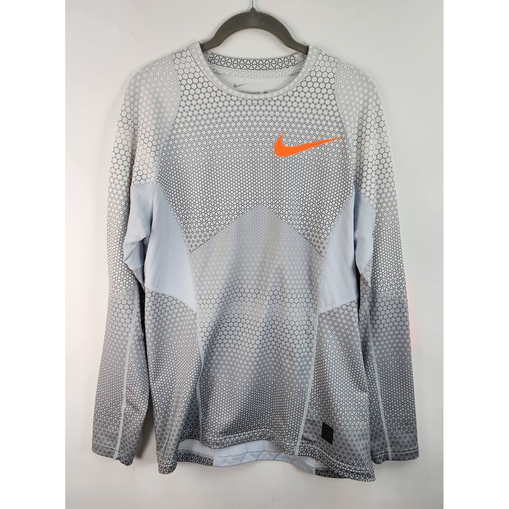 Nike Pro Hyperwarm Fitted Shirt Men's M Gray Orange Geometric Athletic Crew